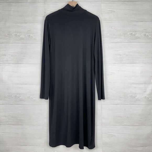 Norma Kamali Black Long Sleeves Midi Swing Dress XL Turtleneck Zip Neck Modest - Picture 2 of 16